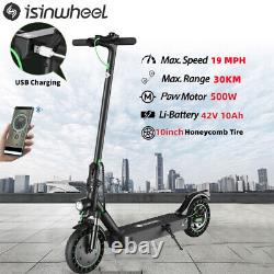 ISinwheel 500W 10AH Electric Scooter 30KM Long Range 19MPH Folding USB Charging