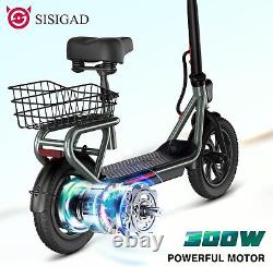 SISIGAD Electric Scooter for Adults with Seat 300W Foldable Scooter with Basket