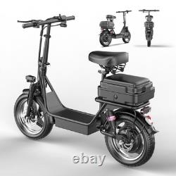 Seated Electric Scooter 14 Fat Tire Adult E-Bike Dual Suspension with Cargo Box