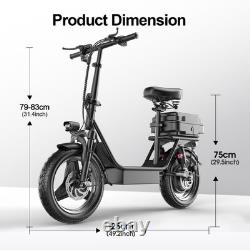 Seated Electric Scooter 14 Fat Tire Adult E-Bike Dual Suspension with Cargo Box