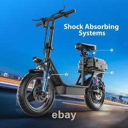 Seated Electric Scooter 14 Fat Tire Adult E-Bike Dual Suspension with Cargo Box