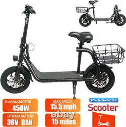 Sports Electric Scooter Adult Commuter Ebike with Seat Folding Bicycle Black NEW