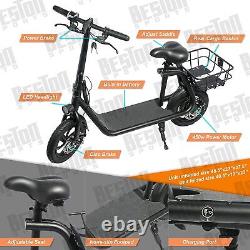 Sports Electric Scooter Commuter with Seat Folding Adult Ebike Bicycle Black NEW