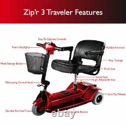 Zip'r 3 Traveler 3-Wheel Long Range Portable Foldable Mobility Scooter (Red)